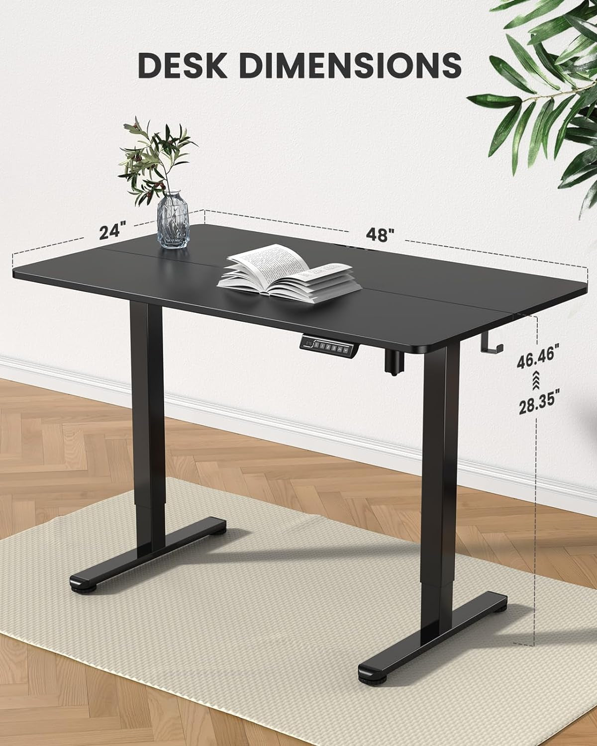 Height Adjustable Electric Black Standing Desk - 48 X 24 Inches Sit Stand up Desk - Memory Computer Home Office Desk