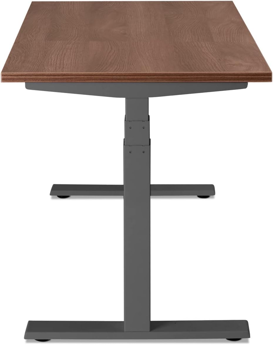 Series L Adjustable Height 47" Walnut Single Desk Modern Sit and Stand Solution with Charcoal Electric Legs Adjusting - LED Display with Four Memory Buttons