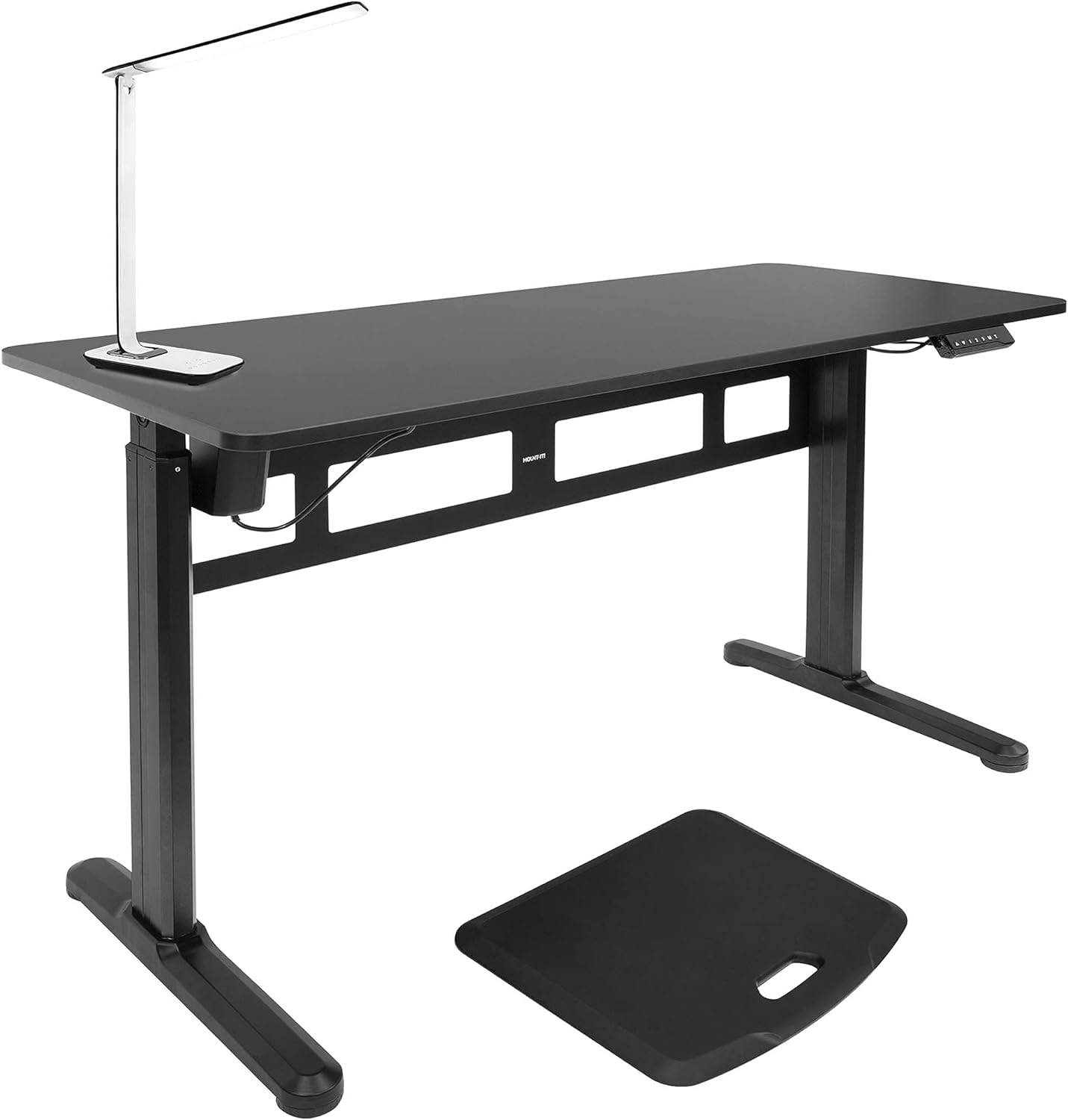 Electric Standing Desk [55.1" X 23.6"] Memory Control Panel - Adjustable Tabletop - Turcom LED Desk Lamp with USB Charging Port and anti Fatigue Floor Mat
