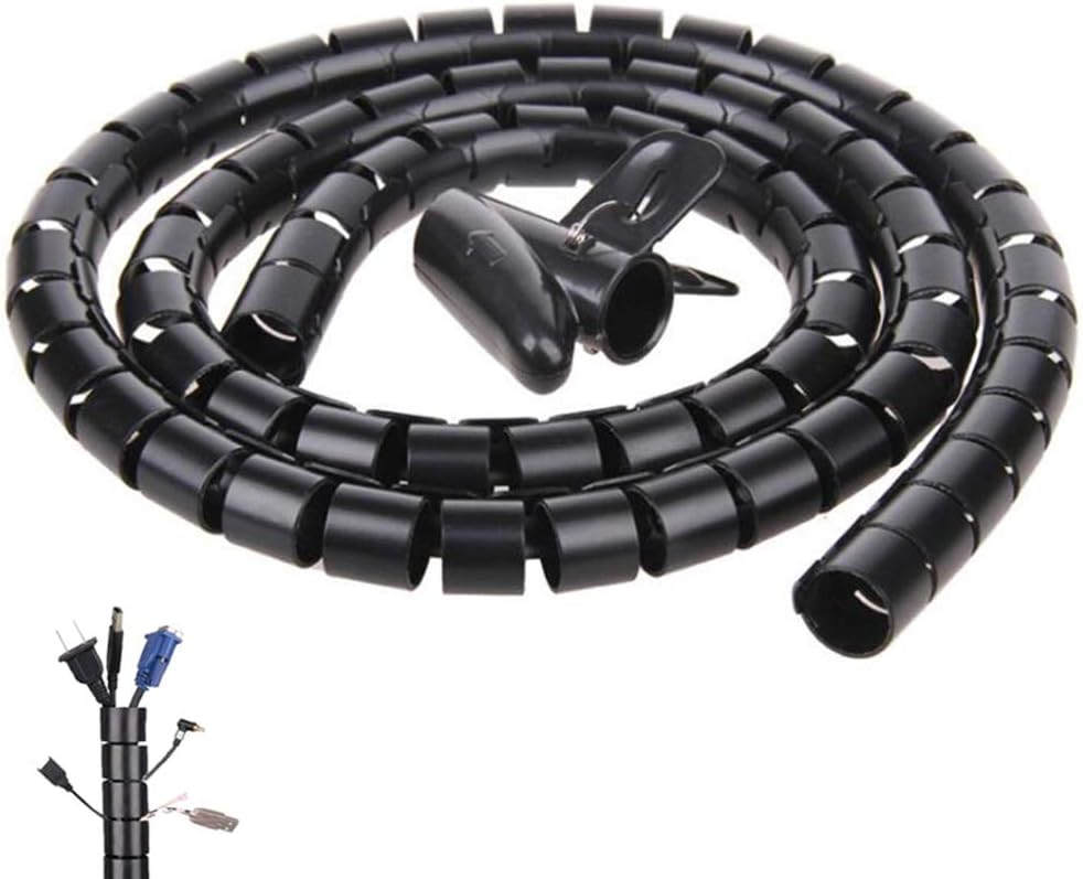 Black Spiral Winding Cable Management Pipe Wire Wrap Line Coiled Tube, Flexible Cord Covered Protective Bundler Sleeve Hose for Office, Computer, TV, and Car (Length 10Ft- Dia 1.1Inch)