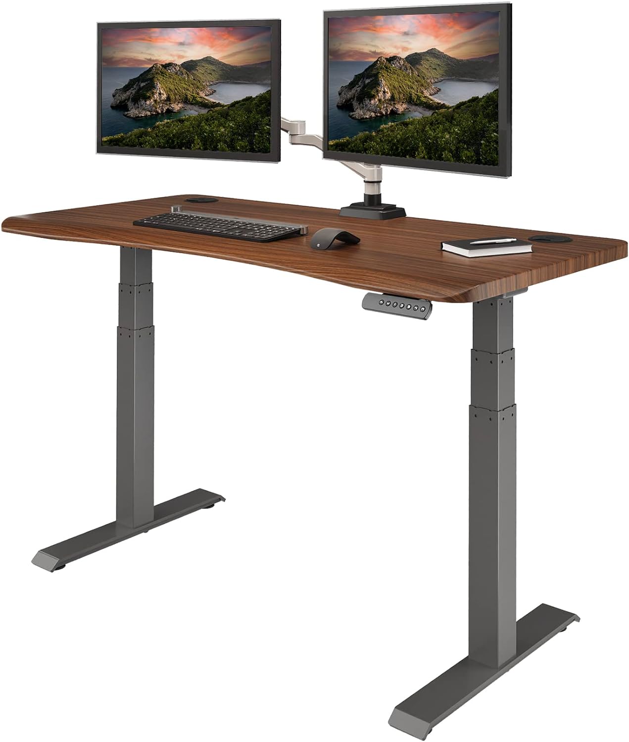 Standing Desk 54X26 - Ergonomic Curved Edge Electric Sit Stand Adjustable Desk - Sit Stand Desk for Gaming or Home Office – Stand up Desk - Dark Wood