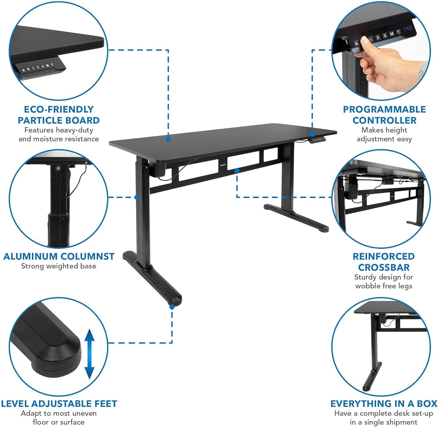 Electric Standing Desk [55.1" X 23.6"] Memory Control Panel - Adjustable Tabletop - Turcom LED Desk Lamp with USB Charging Port and anti Fatigue Floor Mat