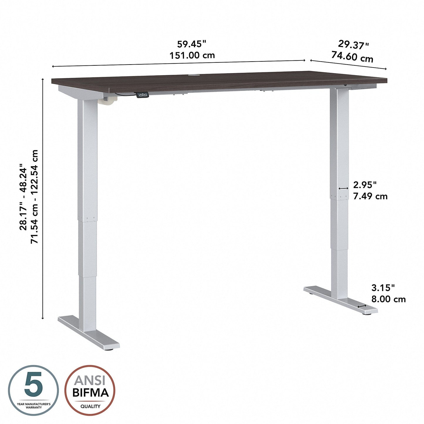 BFF Series C M4S4824SGSK. BFF Series 48W x 24D Height Adjustable Standing Desk, Move 40 Series: Storm Gray