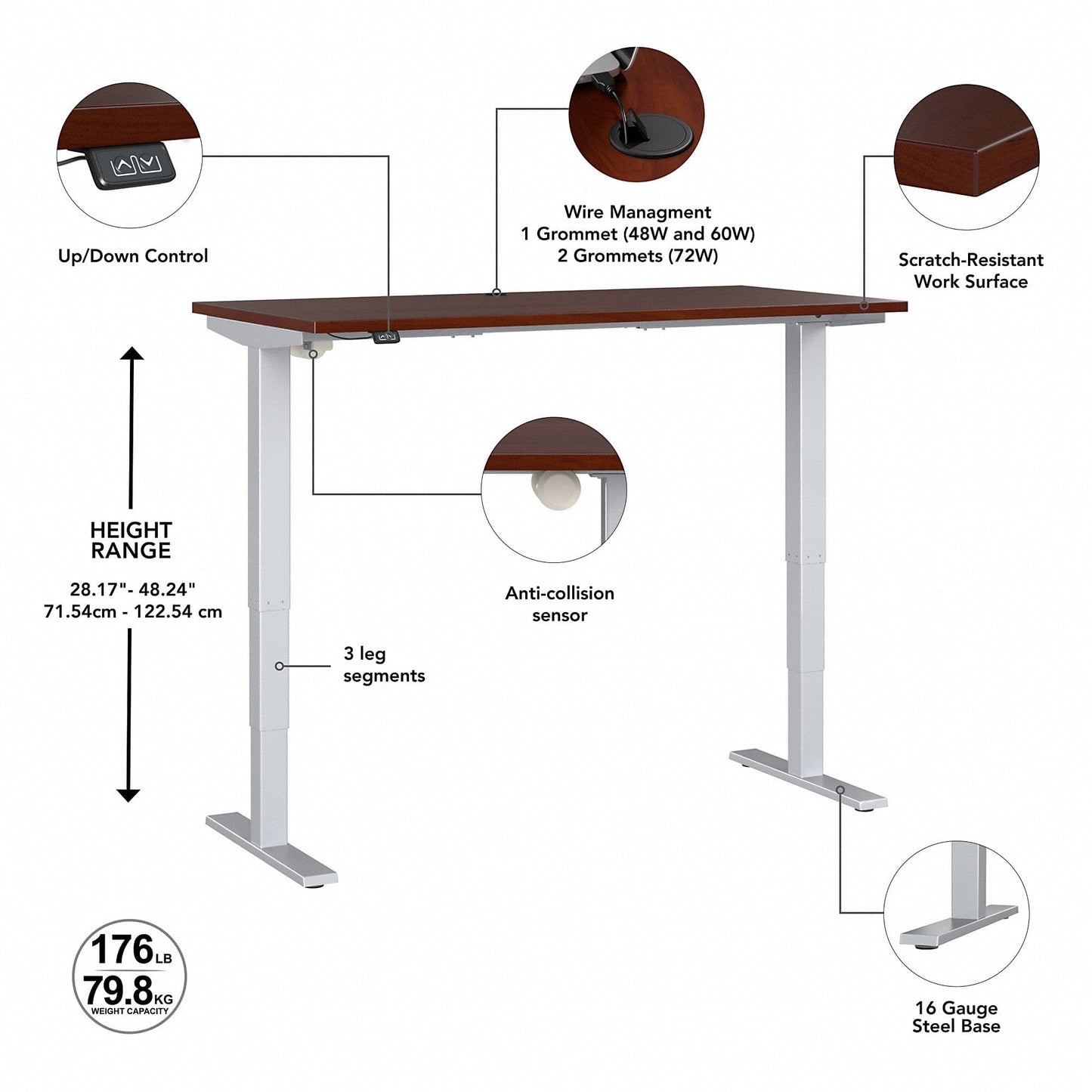 BFF Series C M4S6030HCSK BFF Series 60W x 30D Height Adjustable Standing Desk Move 40 Series: Hansen Cherry