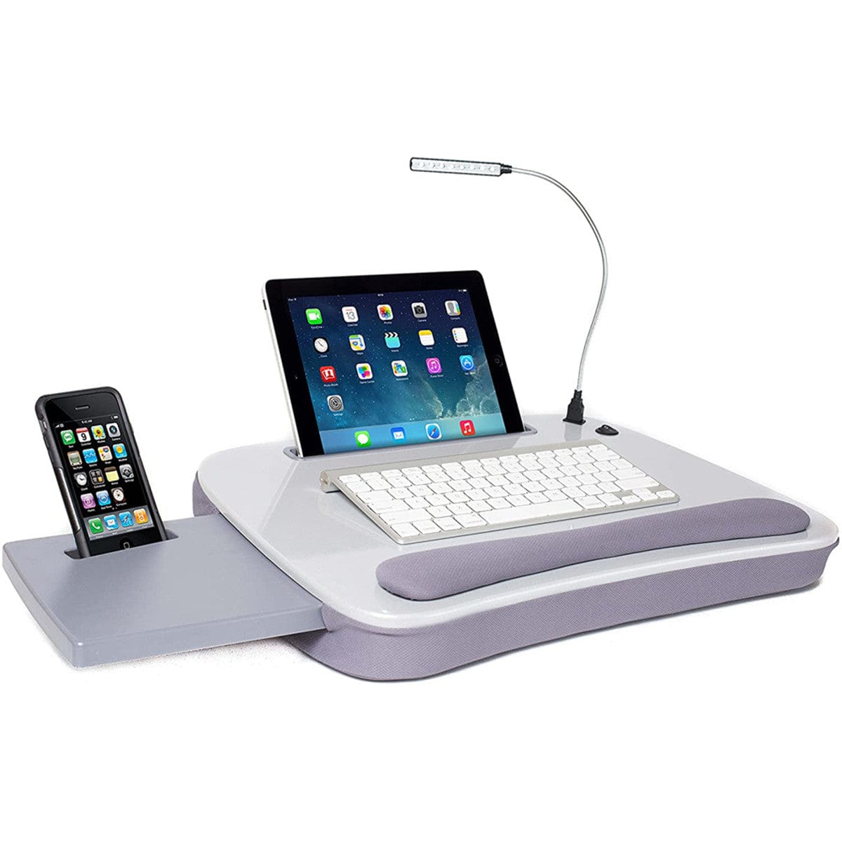 Multi-tasking Memory Foam Lap Desk with USB Light - Silver - standupdeskdepot.com