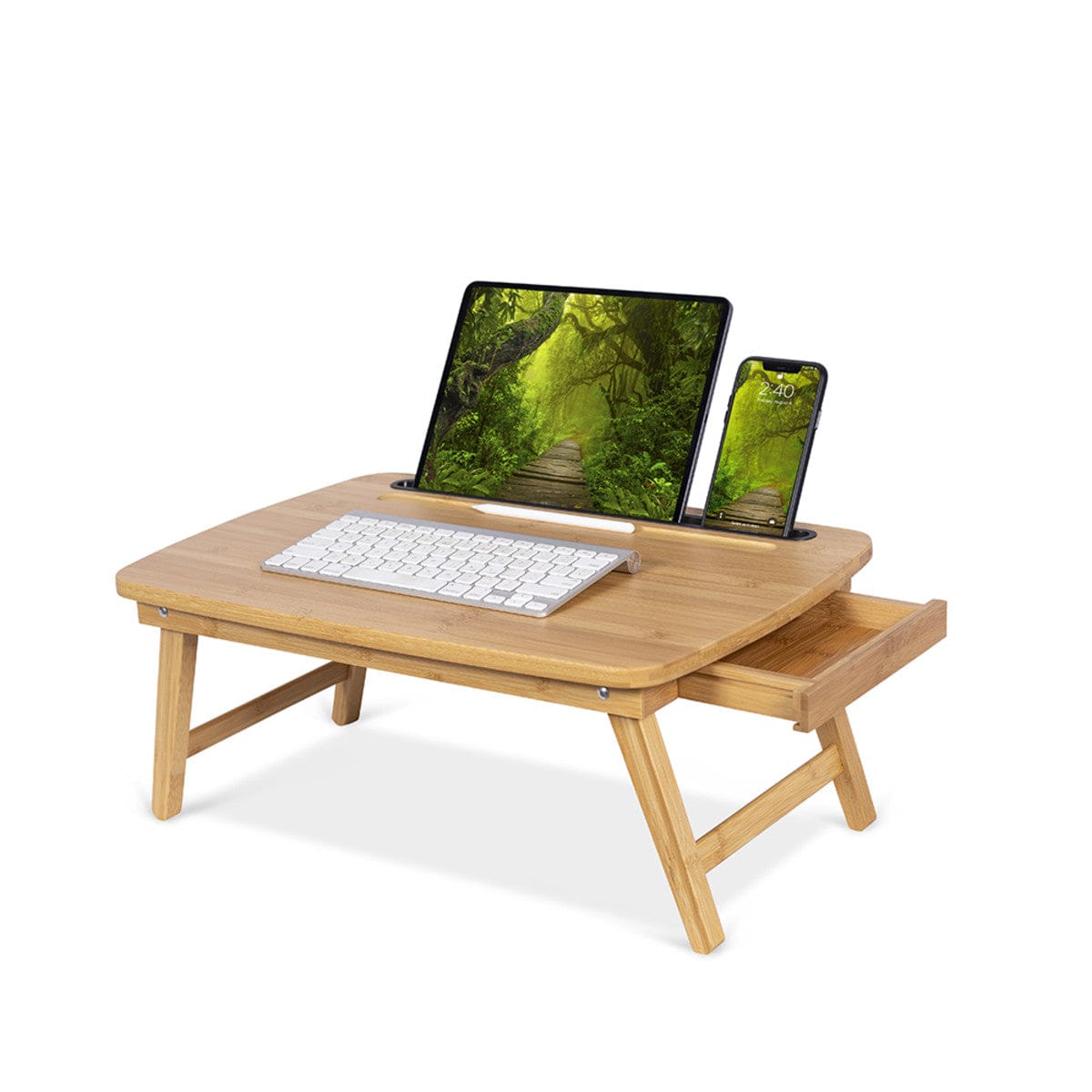 Portable Sit or Stand Desk with Storage Drawer and Media Slot - Natural - standupdeskdepot.com