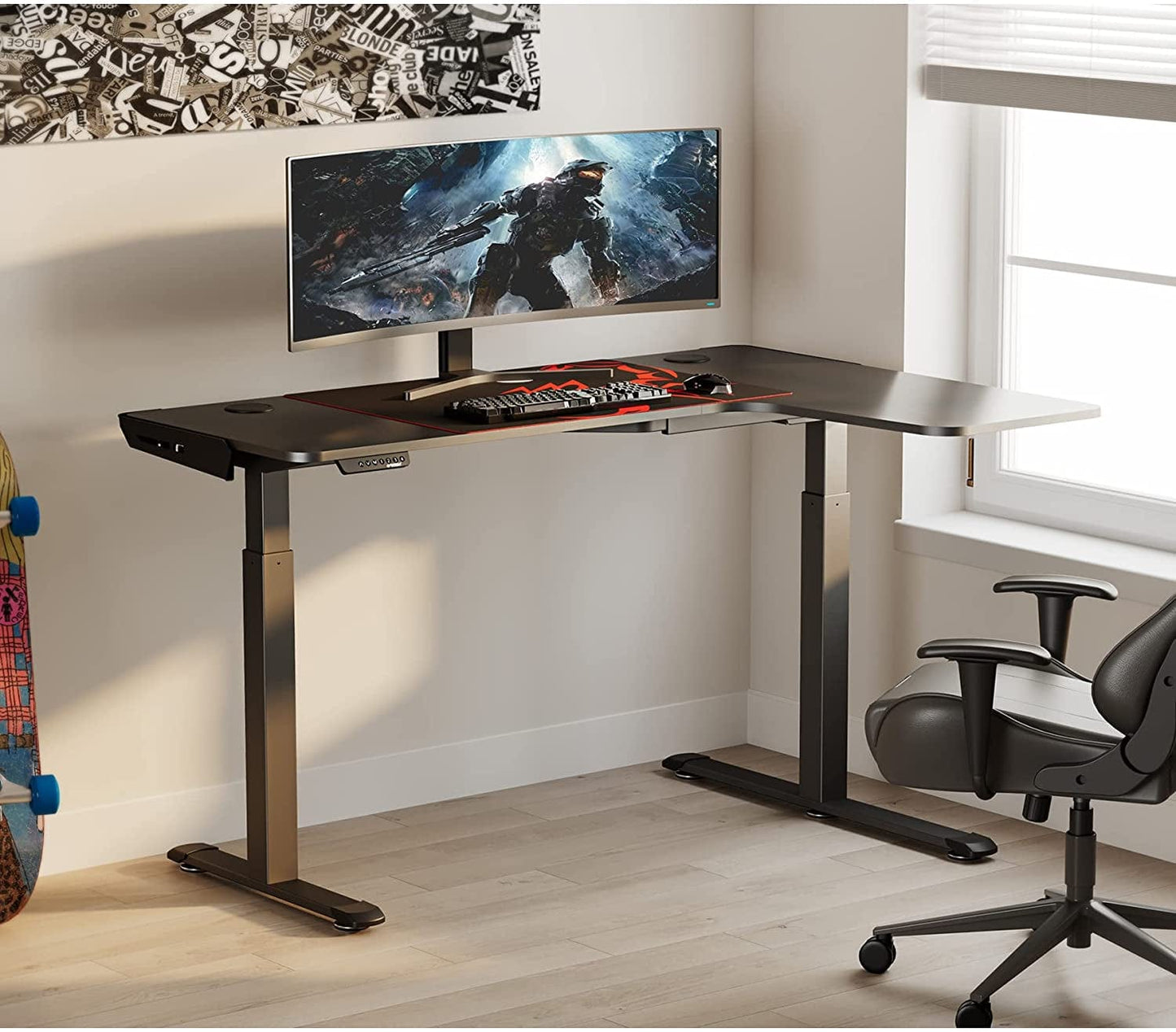 Standing Desk L Shaped, 60 Inch Gaming Desk, Electric Height Adjustable Dual Motor, Rising Sit Stand up Corner Desk for Computer Home Office New