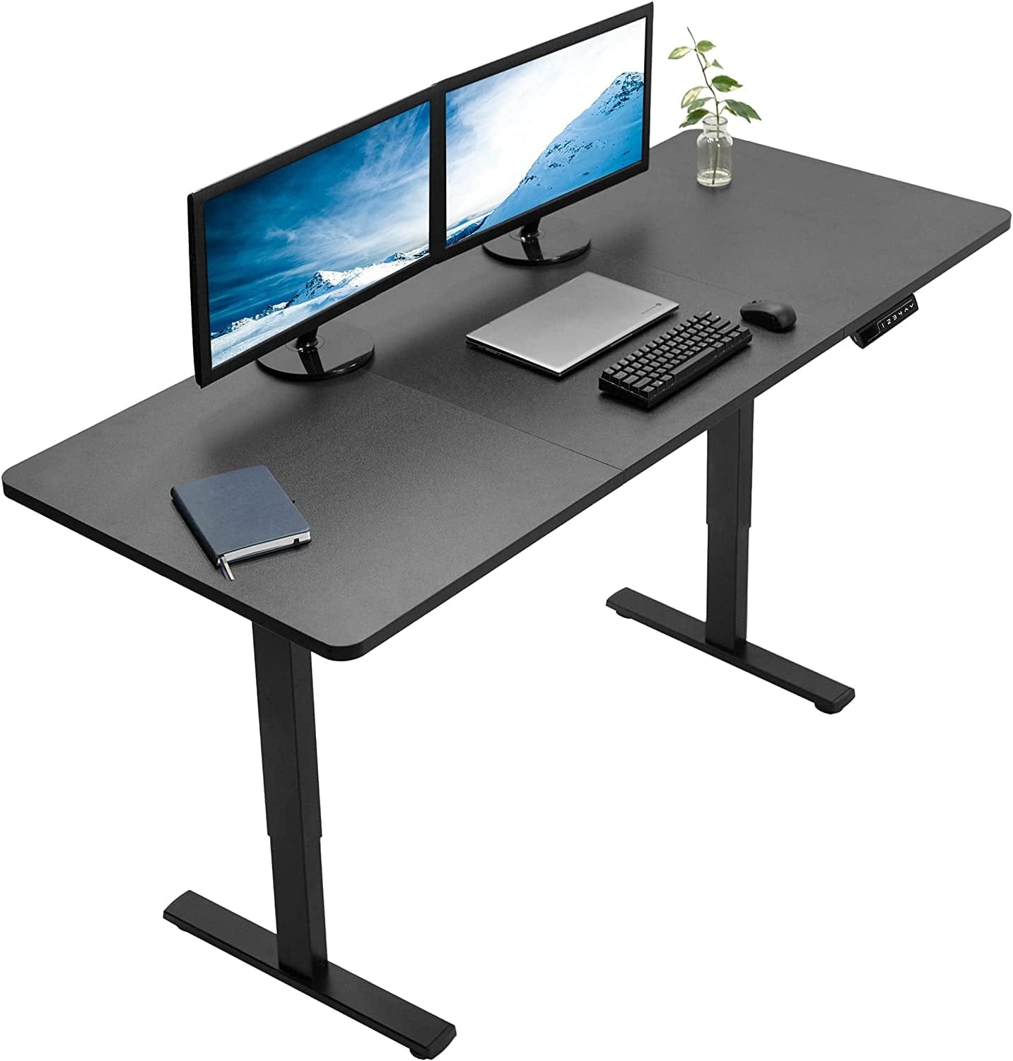 Electric Height Adjustable 71 X 30 Inch Stand up Desk, Complete Active Workstation with 3 Section Black Table Top, Black Frame, Push Button Memory Controller, DESK-KIT-1B7B