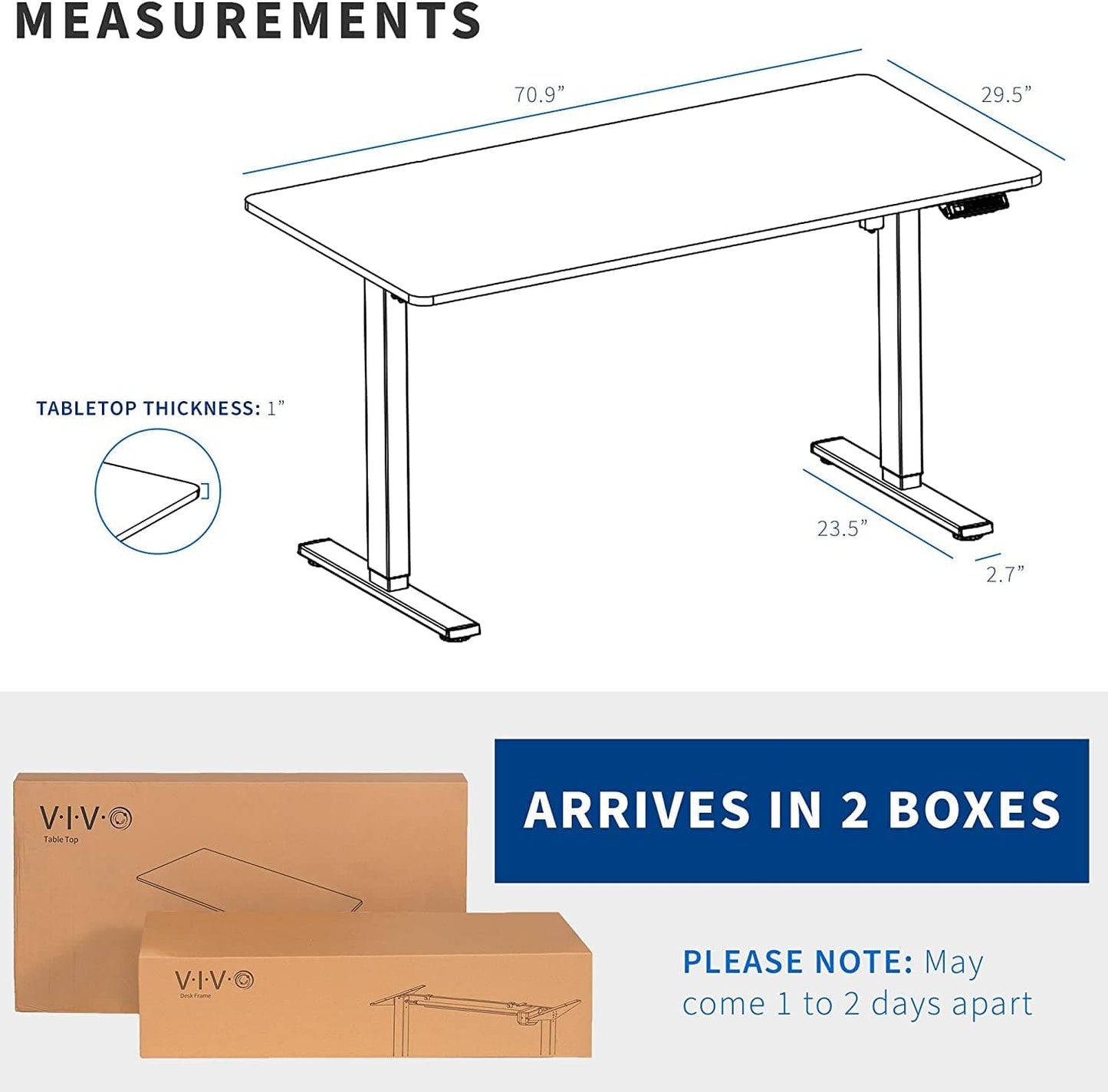 Electric Height Adjustable 71 X 30 Inch Stand up Desk, Complete Active Workstation with 3 Section Black Table Top, Black Frame, Push Button Memory Controller, DESK-KIT-1B7B