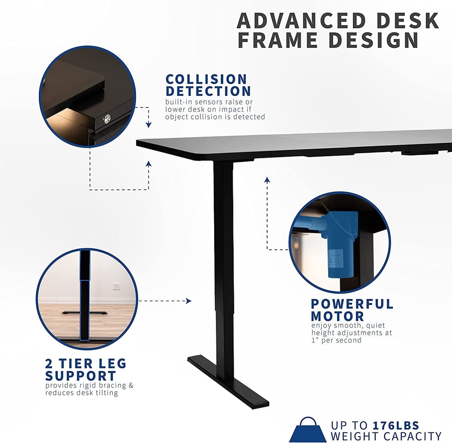 Electric Height Adjustable 71 X 30 Inch Stand up Desk, Complete Active Workstation with 3 Section Black Table Top, Black Frame, Push Button Memory Controller, DESK-KIT-1B7B