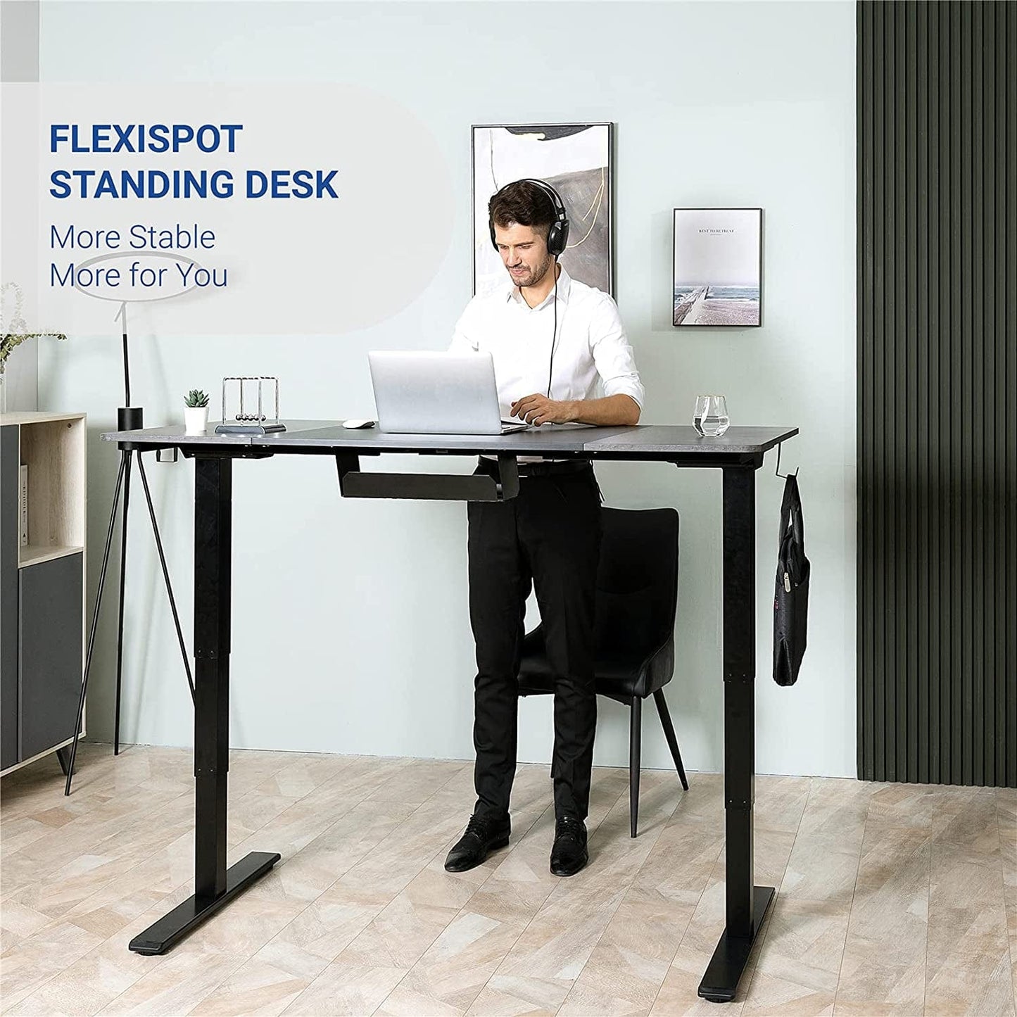 StandUp Desk Depot Black Frame  Black/Greystone Top / 63"X30" Classic Electric Standing Desk 63"X30" Inches Dual Motor 3 Stages Height Adjustable Desk Stand up Desk USB Charging Port and Hooks Sit Stand Desk New