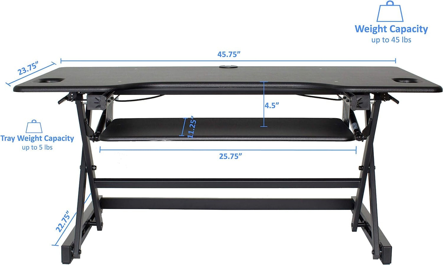 46" Large Height Adjustable Standing Desk Converter with Dual Monitor Mount Arm BUNDLE Quick Sit Stand up Computer Workstation Riser New