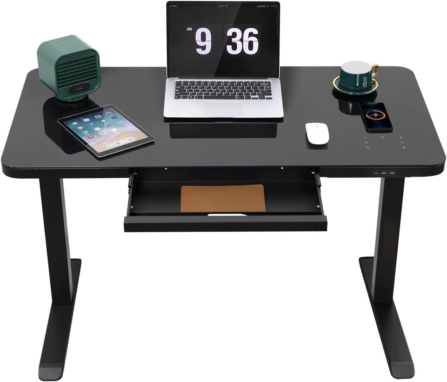 StandUp Desk Depot Black / Type2 Glass Electric Standing Desk Drawers Charging USB Port 45 X 23 Inch Dual Motor Electric Height Adjustable Desk Sit Stand Desk New