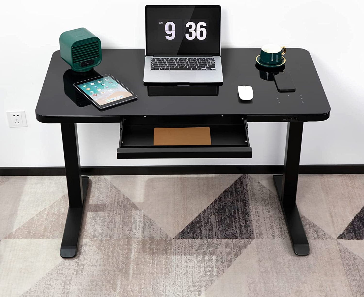 StandUp Desk Depot Black / Type2 Glass Electric Standing Desk Drawers Charging USB Port 45 X 23 Inch Dual Motor Electric Height Adjustable Desk Sit Stand Desk New