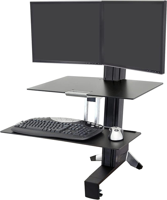 StandUp Desk Depot Black / With Worksurface Dual Monitor Standing Desk Converter, Sit Stand Workstation for Tabletops – with Worksurface, Black New