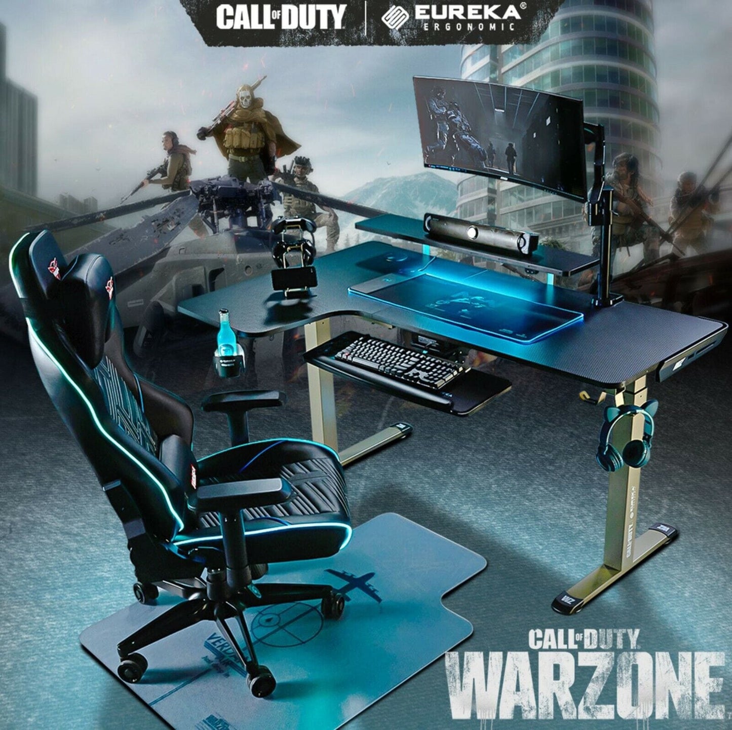 Eureka Ergonomic Call of Duty Gunship RGB Height Adjustable Gaming Office Desk