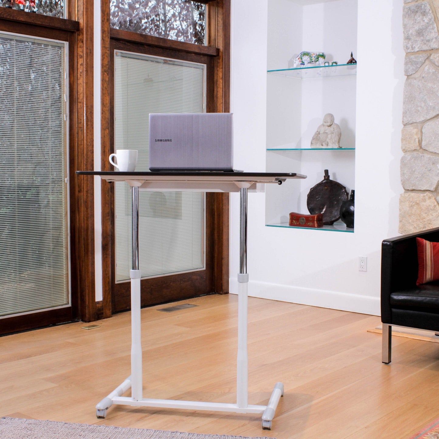 MOBILE SIT-STAND DESK WITH SILVER BASE - standupdeskdepot.com