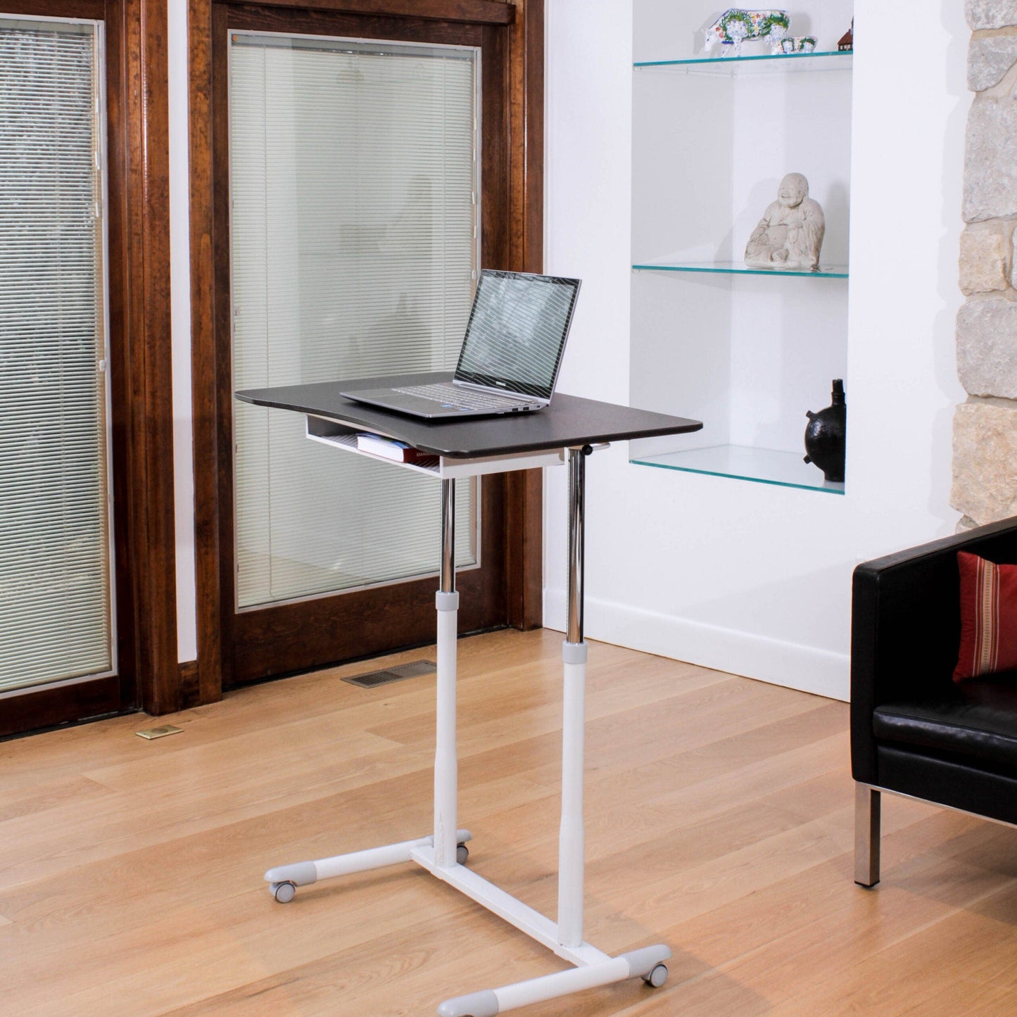 MOBILE SIT-STAND DESK WITH SILVER BASE - standupdeskdepot.com